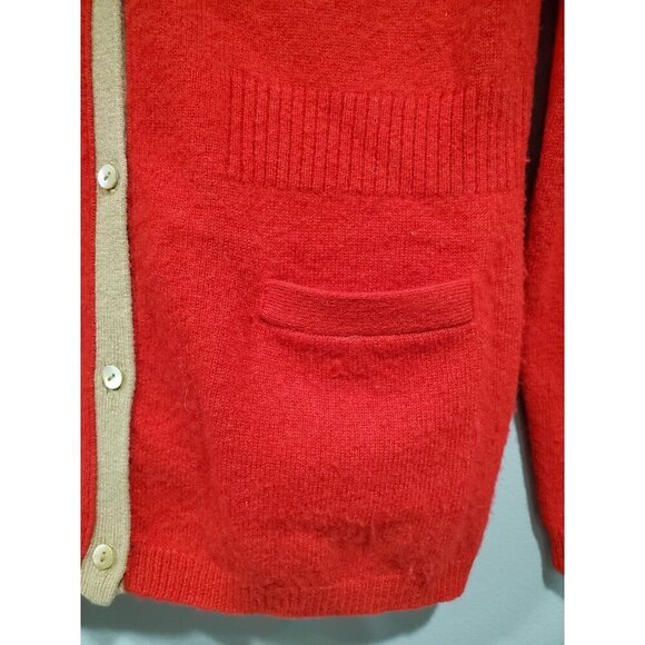 Magaschoni Women’s Cashmere Red Button Down Cardigan Sweater Tan Trim Sz M - Picture 4 of 15